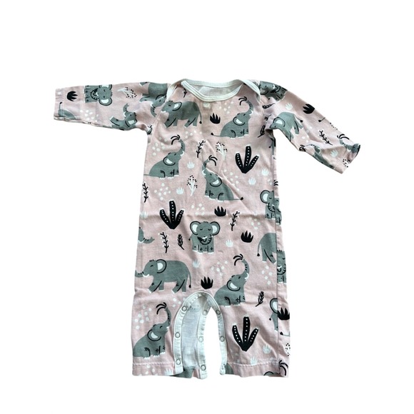 Winter Water Factory Other - Winter Water Factory Pink Elephant Organic Cotton Romper 3M‎ Long Sleeve Snaps